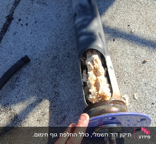 חלקי דוד שמש עם אבנית על גג